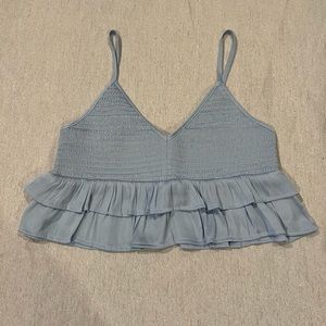 Baby blue ruffle cropped tank top